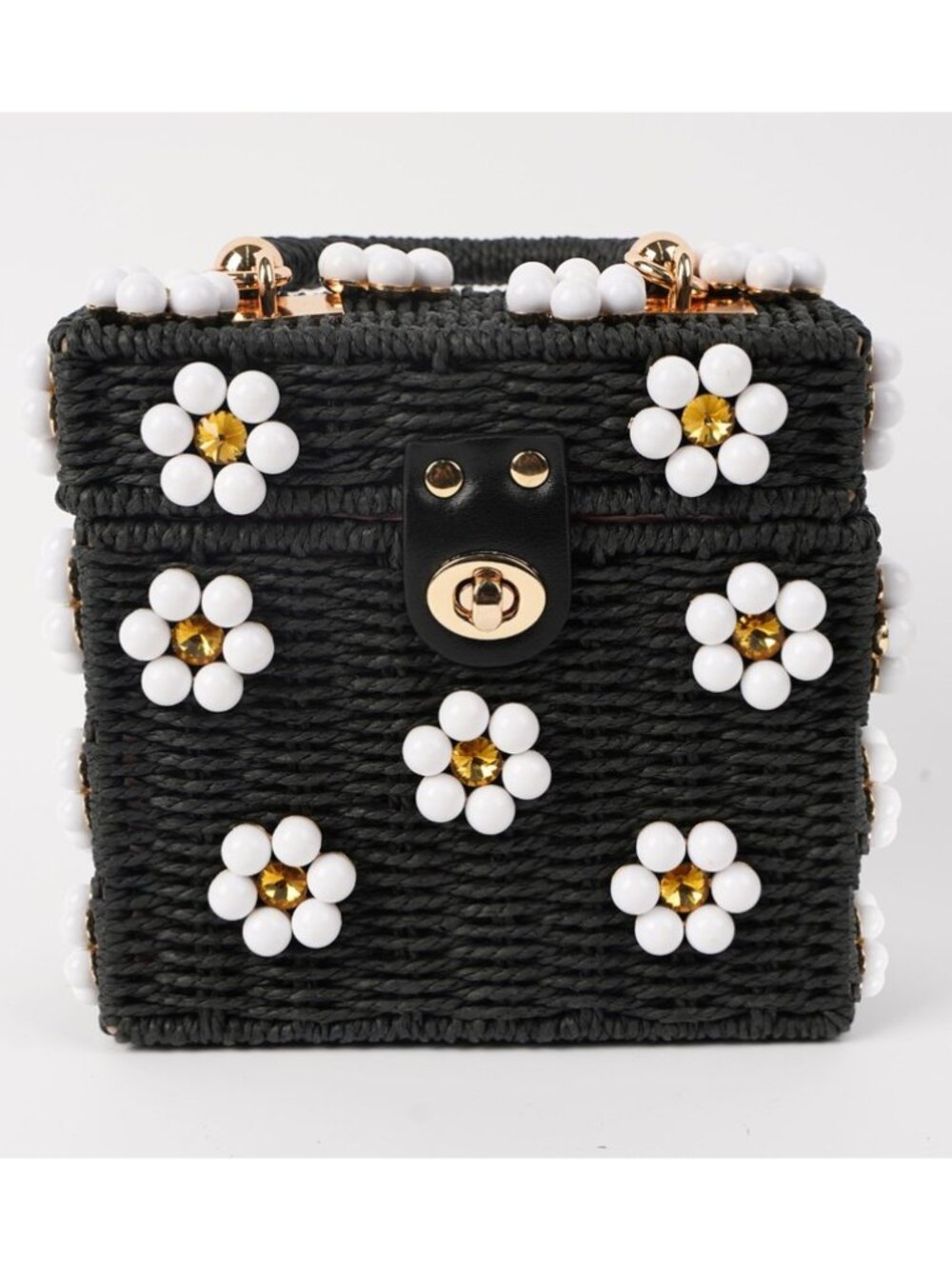 Daisy Embellished Straw Bucket Bag | Rattan Flower Box Purse by Jenna Lee